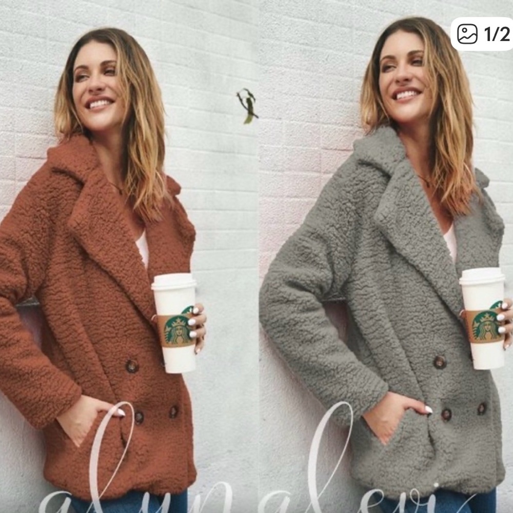 NWT Large Women's Cozy Teddy Bear Jacket - Orange rust brown